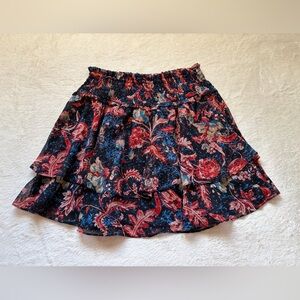 Floral Tiered Mini Skirt - Navy with Red Floral